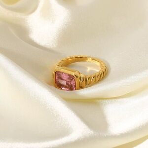 SIZE 8 | 18K Gold Plated Pink CZ Chunky Ring - One Ring